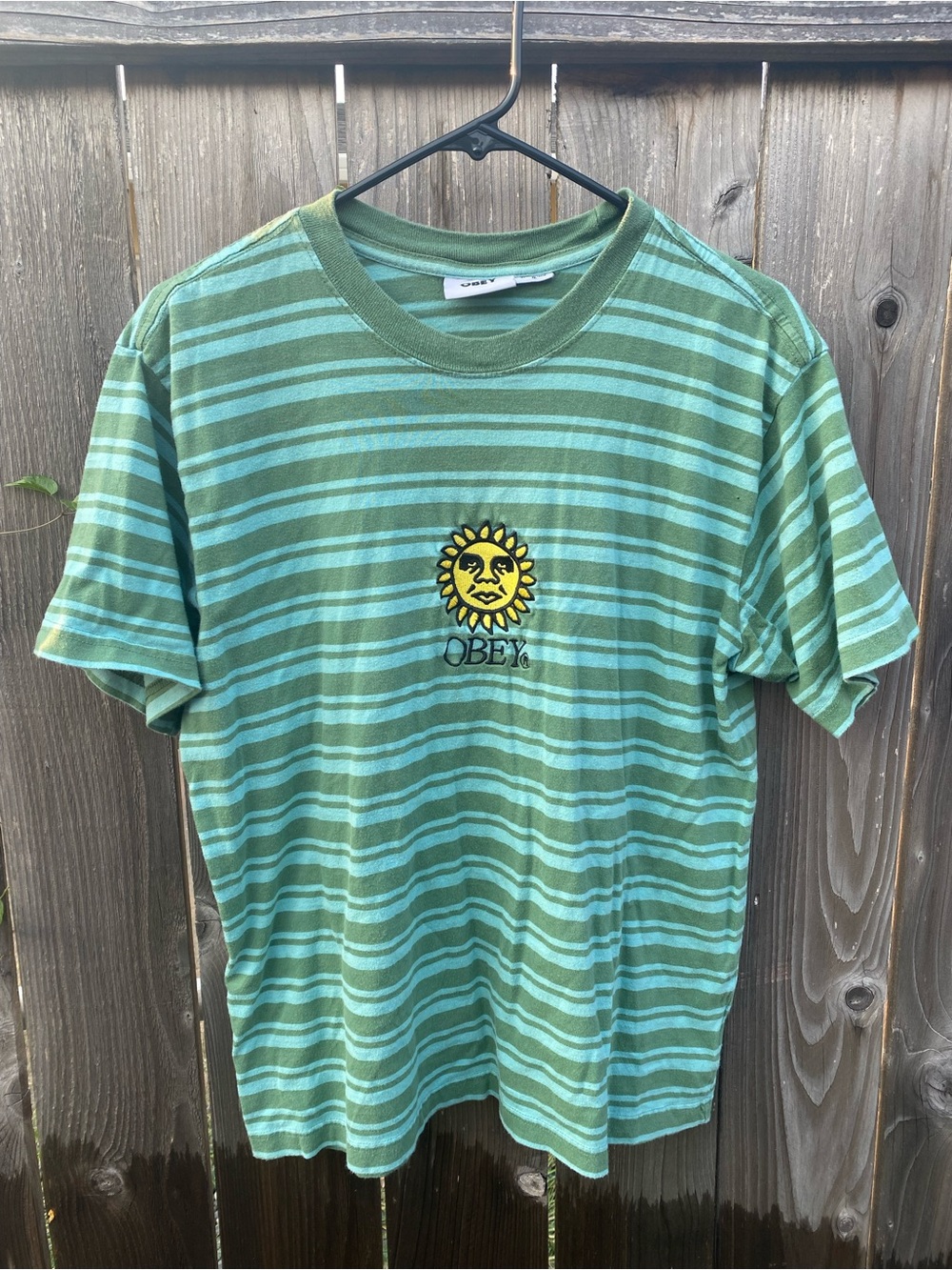 Obey Striped Shirt Sun Logo Men’s Medium